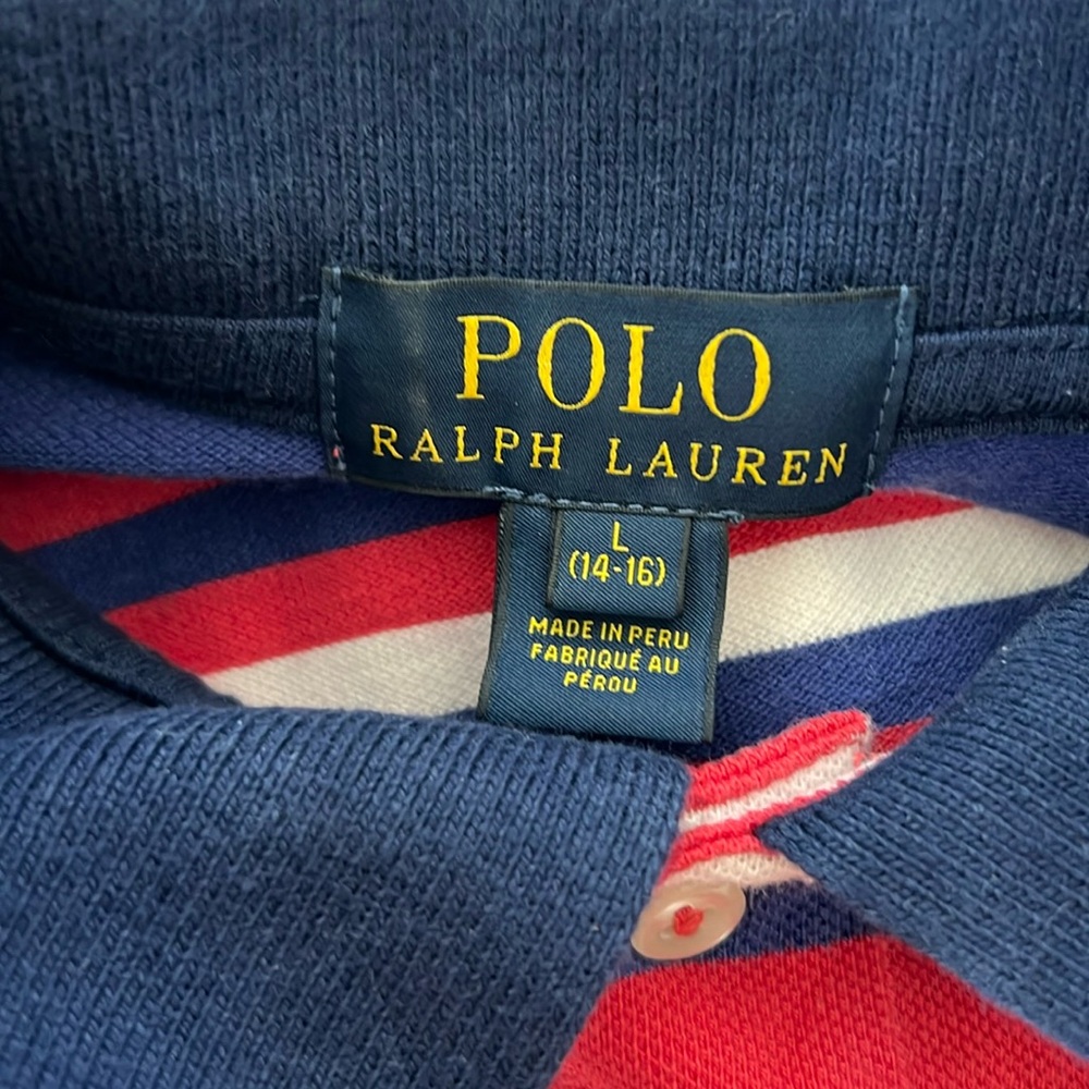 Kids Polo by Ralph Lauren Stripe Iconic Mesh Polo Shirt Large 14/16 - Picture 6 of 7